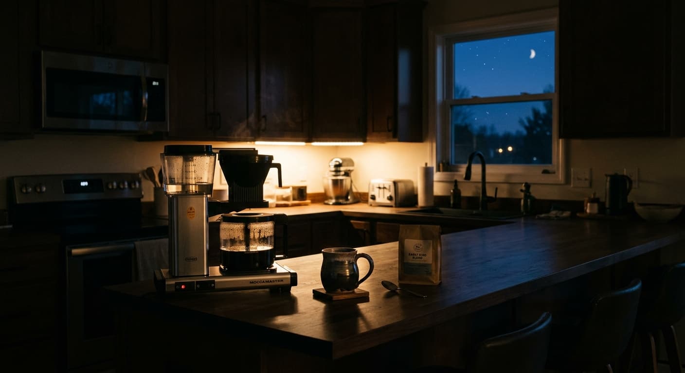 A quiet kitchen an hour before anyone is awake